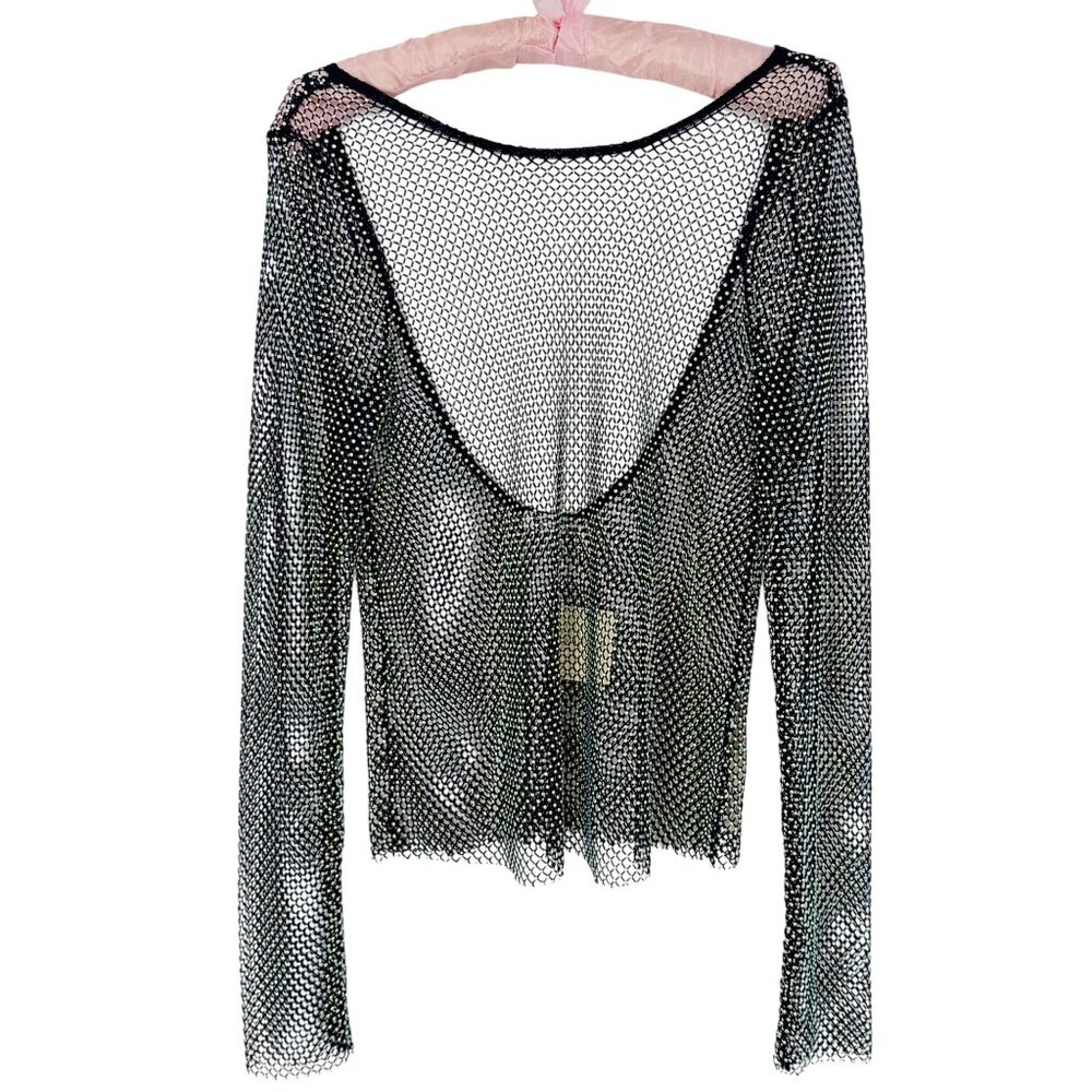 NWT Free People Rhinestone Sheer Mesh Scooped Back Top S| Sirencore Indie Sleaze - Picture 15 of 16